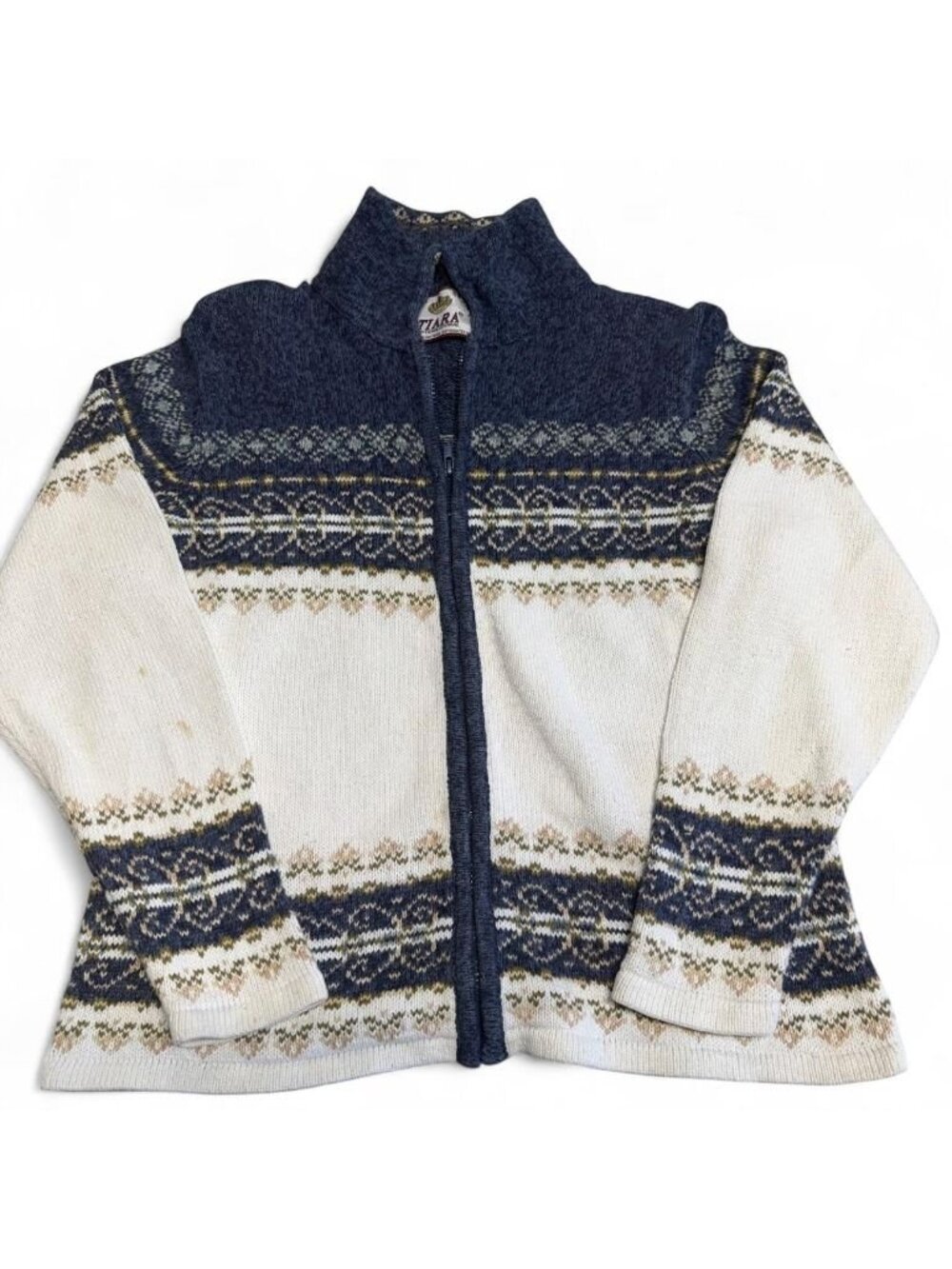 Y2K Vintage Tiara International Nordic Pattern Zip Up Sweater Women's Medium